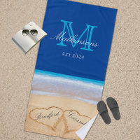 Wedding Hearts in Sand Family Monogram Dark Blue B