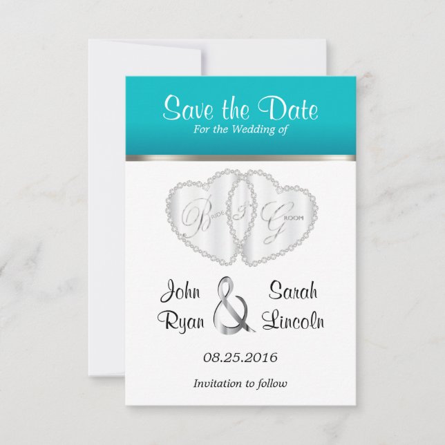 Wedding Hearts in Turquoise - Save the Date (Front)