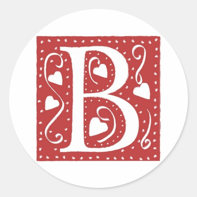 Wedding Hearts Letter B Classic Round Sticker (Front)