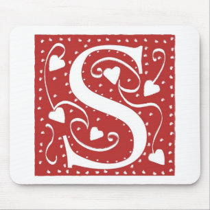 Wedding Hearts Letter S Mouse Pad
