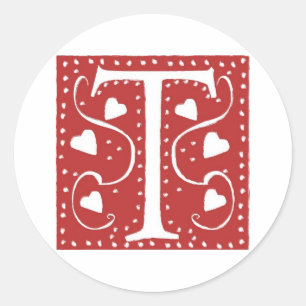 Wedding Hearts Letter T Classic Round Sticker