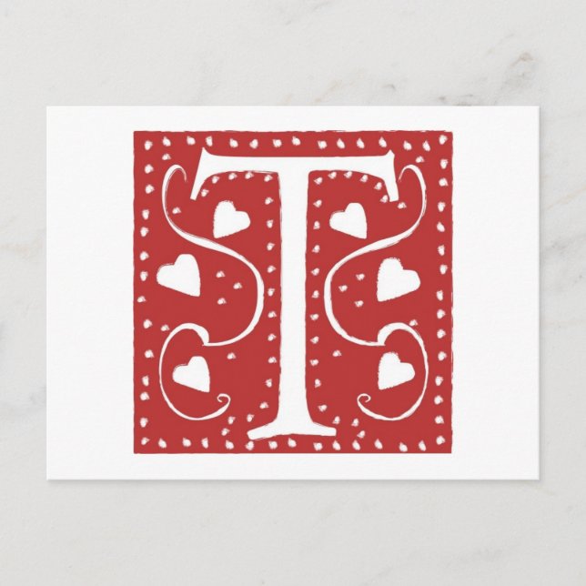 Wedding Hearts Letter T Postcard (Front)