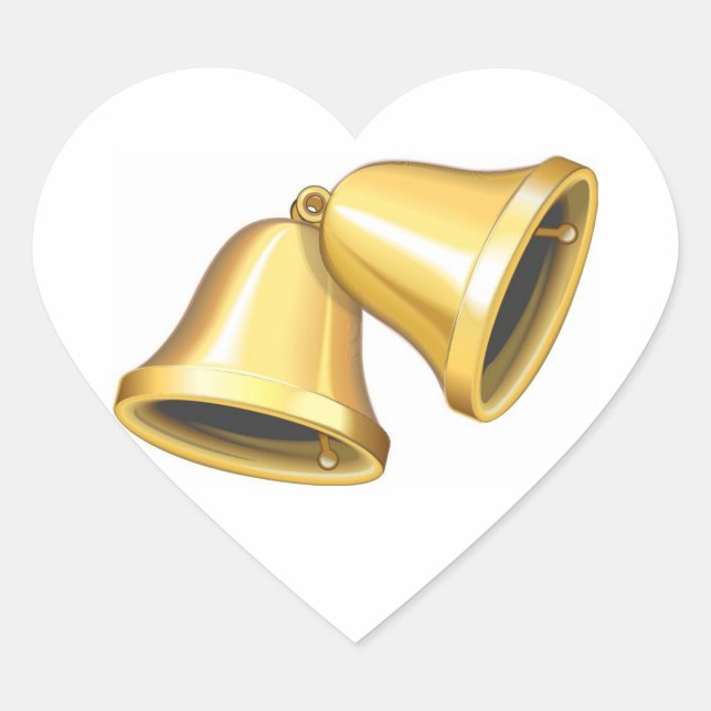 Wedding Hearts Two Gold Bells Wedding Hearts Heart Sticker (Front)