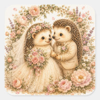 Wedding Hedgehog Couple Watercolor Art