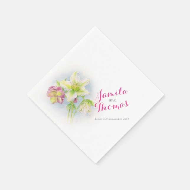 Wedding hellebores green pink paper napkins (Corner)
