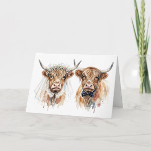 Wedding Highland Cows in Watercolor Card