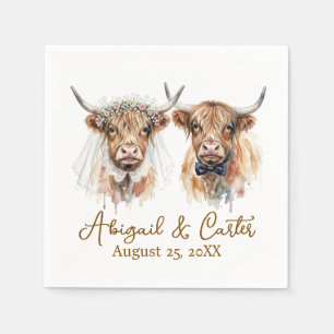 Wedding Highland Cows in Watercolor Napkin