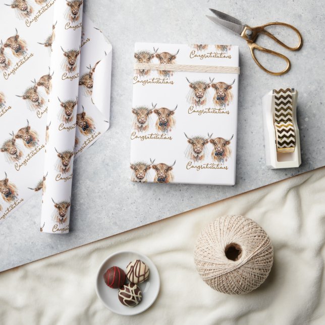 Wedding Highland Cows in Watercolor Wrapping Paper (Crafts)