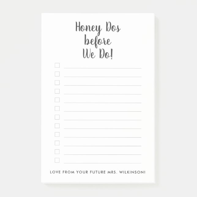 Wedding Honey Dos Checklist Post-it Notes (Front)