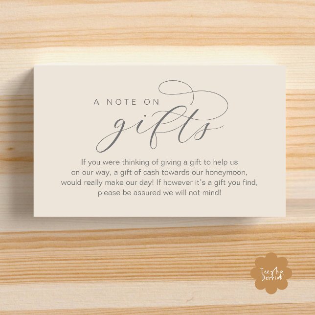 Wedding Honeymoon Fund, A Note on Gifts Enclosure Card (Wedding Honeymoon Fund, A Note on Gifts, Wish, Cash, Modern Minimal Enclosure Card in Cream Grey)