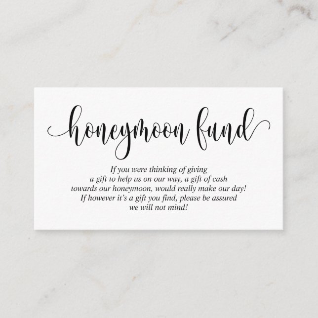 Wedding Honeymoon Fund and Wish, Modern Script Enclosure Card (Front)