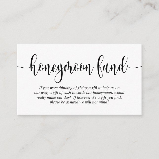Wedding Honeymoon Fund and Wish, Modern Script Enclosure Card (Front)
