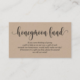 Wedding Honeymoon Fund and Wish, Rustic Kraft Enclosure Card