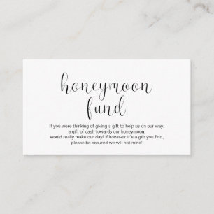 Wedding Honeymoon fund, Minimal, Black font, Enclosure Card