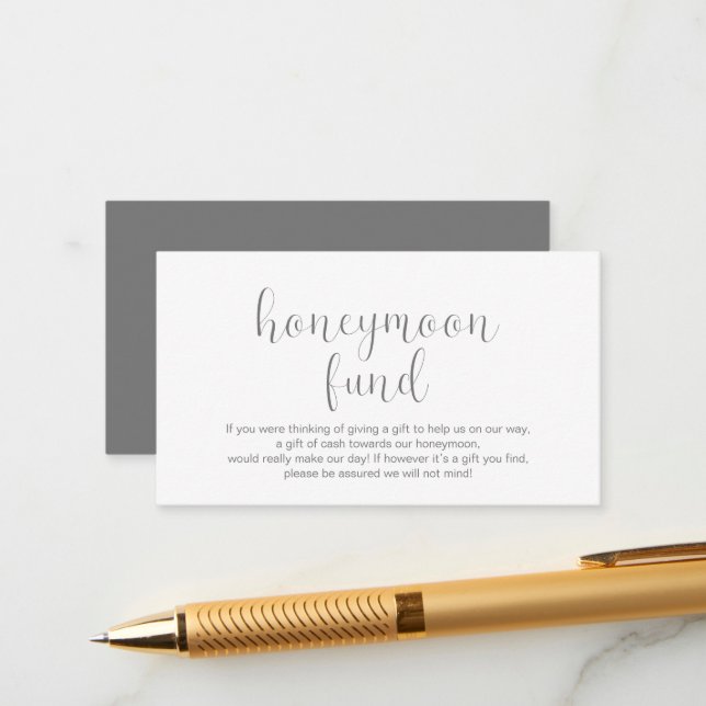 Wedding Honeymoon fund, Modern Minimal Enclosure Card (Front/Back In Situ)