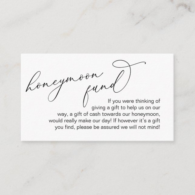 Wedding Honeymoon Fund, Modern Romantic Script Enclosure Card (Front)