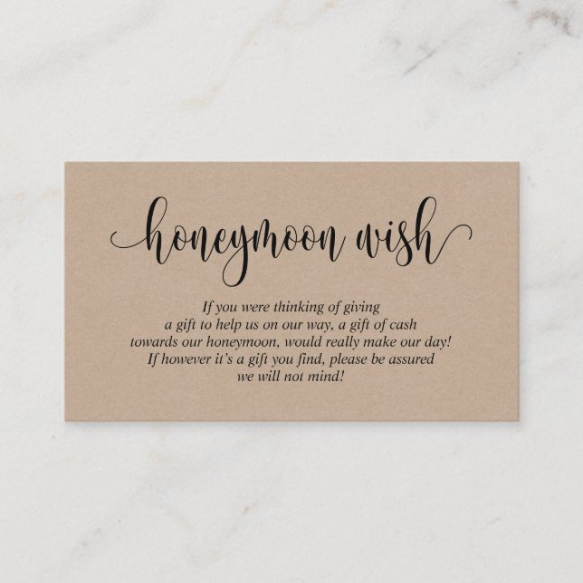 Wedding Honeymoon Fund or Wish, Brown Kraft Enclosure Card (Front)