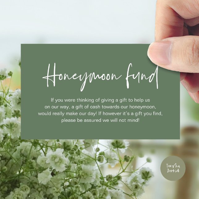 Wedding Honeymoon Fund, Wedding Gifts in Cash Enclosure Card (Wedding Honeymoon Fund, Cash Wish Modern Handwritten Script Enclosure Card Sage Green)