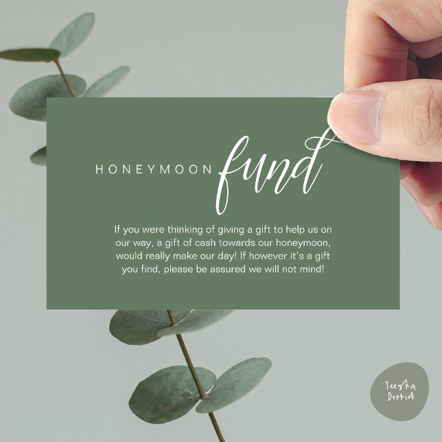 Wedding Honeymoon Fund, Wish, Cash, Modern Classy Enclosure Card (Wedding Honeymoon Wish, Fund, Cash, Modern Classy Enclosure Card, Forest Sage Green Greenery)
