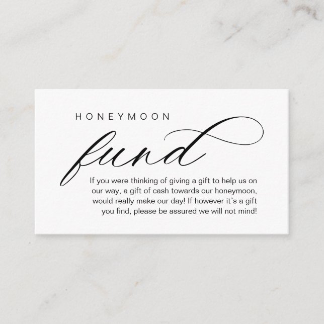 Wedding Honeymoon Fund, Wish, Modern Classy Enclosure Card (Front)