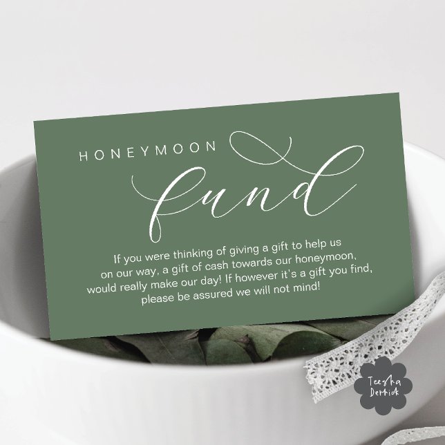 Wedding Honeymoon Fund, Wish, Modern minimal Enclosure Card (Wedding Honeymoon Fund, Wish, Cash, Modern romantic minimalist Enclosure Card in Rustic Sage Green)