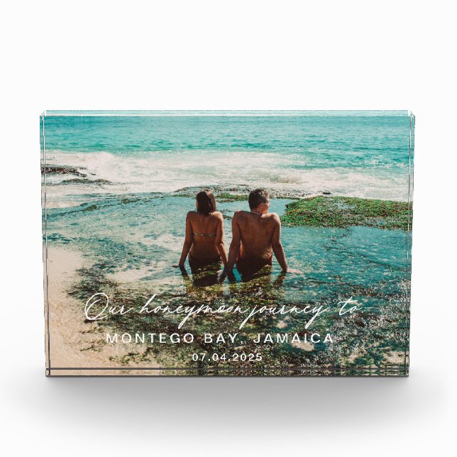 Wedding Honeymoon White Script Destination  Photo Block (Front)