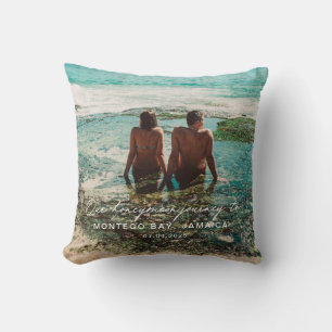 Wedding Honeymoon White Script Destination  Throw Pillow