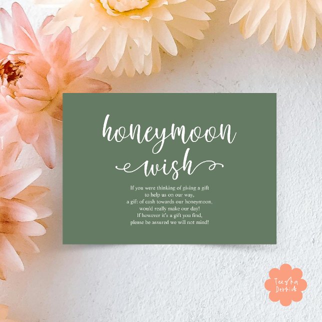 Wedding Honeymoon Wish Fund Cash Enclosure Card (Wedding Honeymoon Wish Fund Cash Enclosure Card in Sage Green)