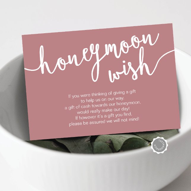 Wedding Honeymoon Wish Fund, Dusty Rose Enclosure Card (Wedding Honeymoon Wish or Honeymoon Fund Enclosure Card, in Dusty rose pink themed)