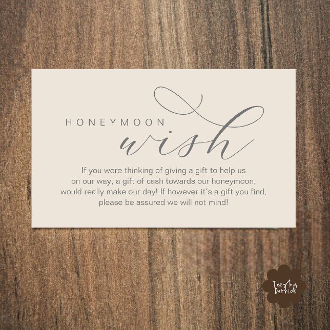 Wedding Honeymoon Wish, Fund, Minimal Clean Enclosure Card (Wedding Honeymoon Fund, A Note on Gifts, Wish, Cash, Modern Minimal Enclosure Card in Cream Grey)