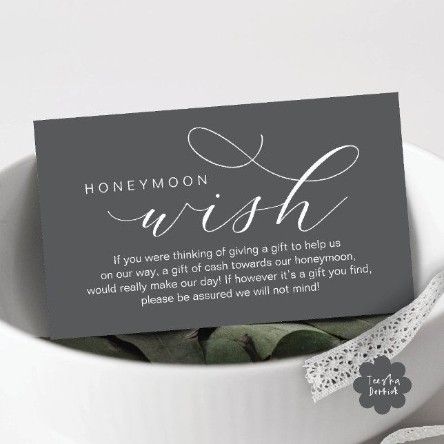 Wedding Honeymoon Wish, Fund, Modern minimal Enclosure Card (Wedding Honeymoon Fund, Wish, Cash, Modern romantic minimalist Enclosure Card in Dark Grey)