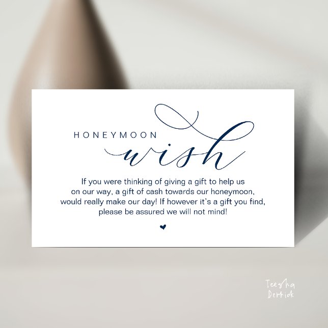 Wedding Honeymoon Wish, Modern Classy  Enclosure Card (Wedding Honeymoon Wish, Cash, Modern elegance minimal Enclosure Card cute heart in Classy Navy Blue)