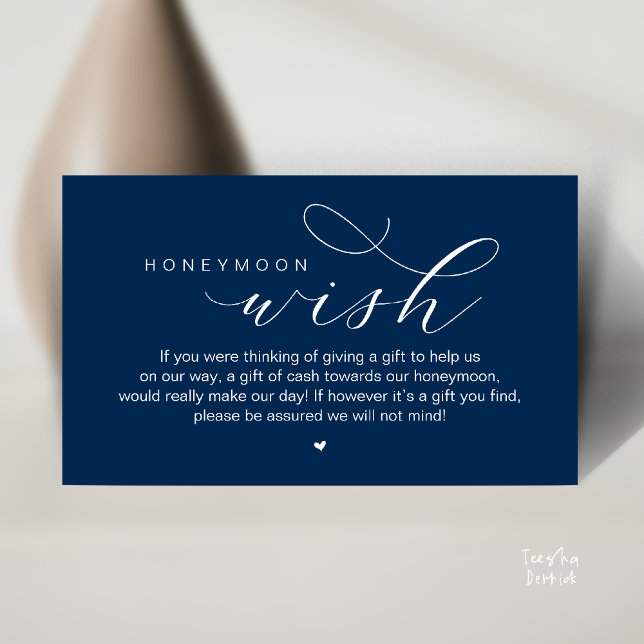 Wedding Honeymoon Wish, Modern Classy  Enclosure Card (Wedding Honeymoon Wish, Cash, Modern elegance minimal Enclosure Card cute heart in Classy Navy Blue)