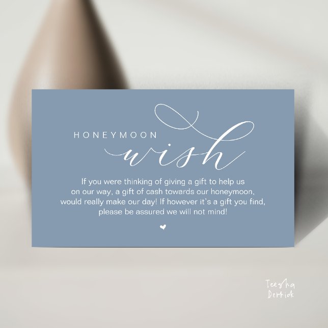 Wedding Honeymoon Wish, Modern Classy  Enclosure Card (Wedding Honeymoon Wish, Cash, Modern elegance minimal Enclosure Card cute heart in Dusty Blue)