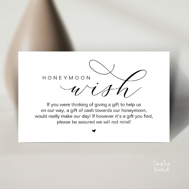 Wedding Honeymoon Wish, Modern Classy  Enclosure Card (Wedding Honeymoon Wish, Cash, Modern elegance minimal Enclosure Card cute heart in Black White)