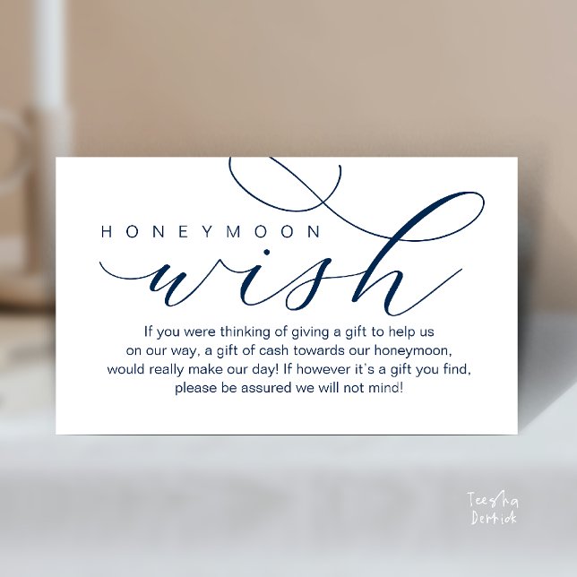 Wedding Honeymoon Wish, Modern elegance minimal Enclosure Card (Wedding Honeymoon Wish, Cash, Modern elegance minimal Enclosure Card in Classy Navy Blue)