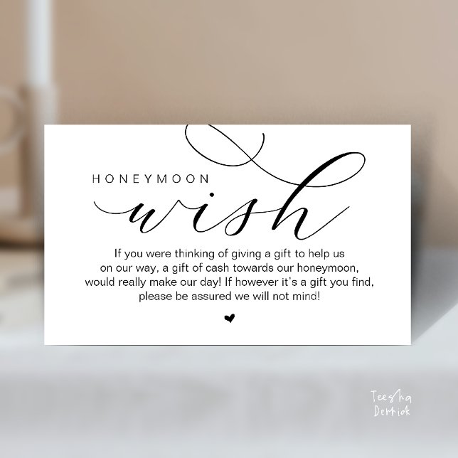 Wedding Honeymoon Wish, Modern elegance minimal Enclosure Card (Wedding Honeymoon Wish, Cash, Modern elegance minimal Enclosure Card cute heart in Black White)