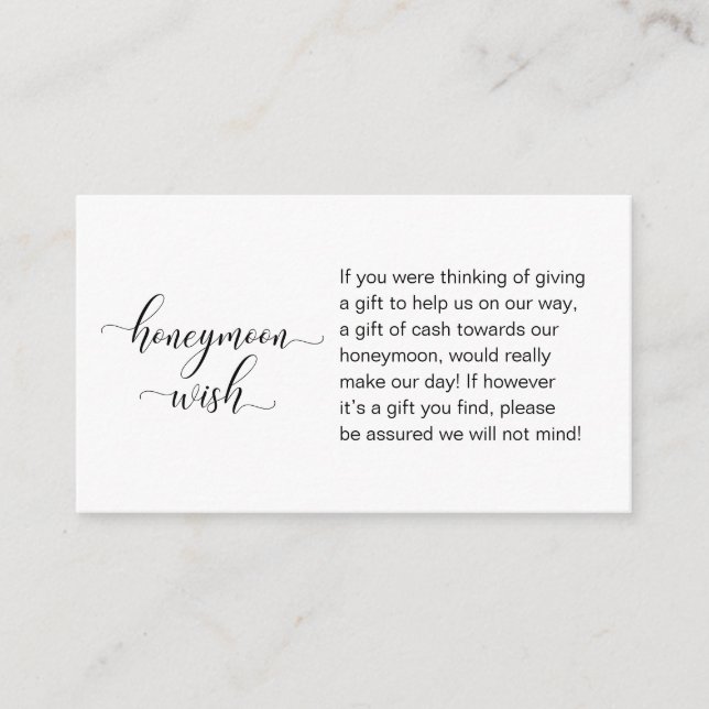 Wedding Honeymoon Wish, Modern Elegant Script Enclosure Card (Front)