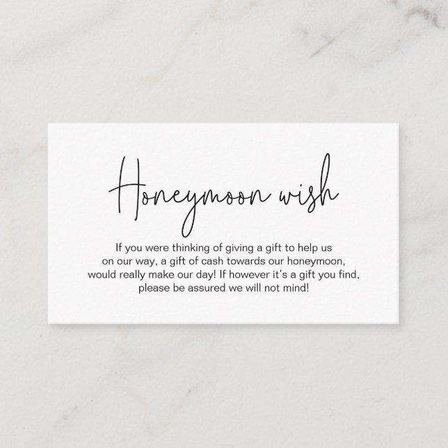 Wedding Honeymoon Wish, Modern Handwritten Script Enclosure Card (Front)