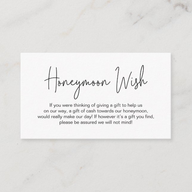 Wedding Honeymoon Wish, Modern Handwritten Script Enclosure Card (Front)