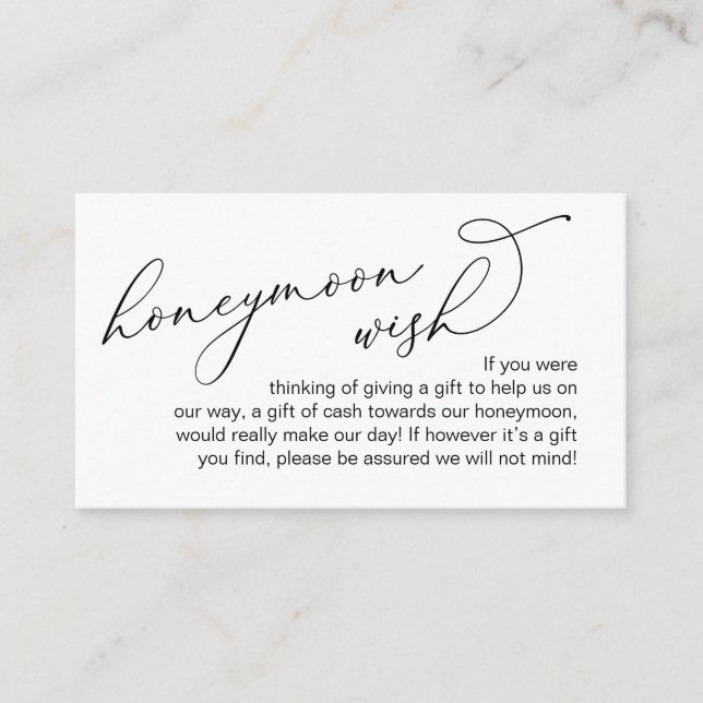 Wedding Honeymoon Wish, Modern Romantic Script Enclosure Card (Front)
