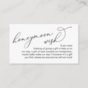 Wedding Honeymoon Wish, Modern Romantic Script Enclosure Card