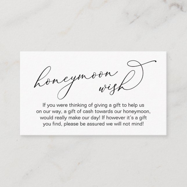 Wedding Honeymoon Wish, Modern Romantic Script Enclosure Card (Front)