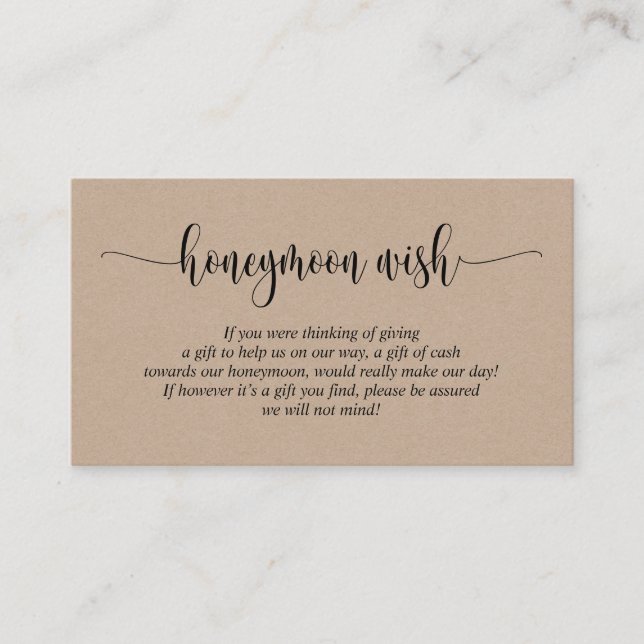 Wedding Honeymoon Wish or Fund, Brown Kraft Enclosure Card (Front)