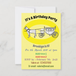 Wedding horse & carriage cartoon illustration invitation