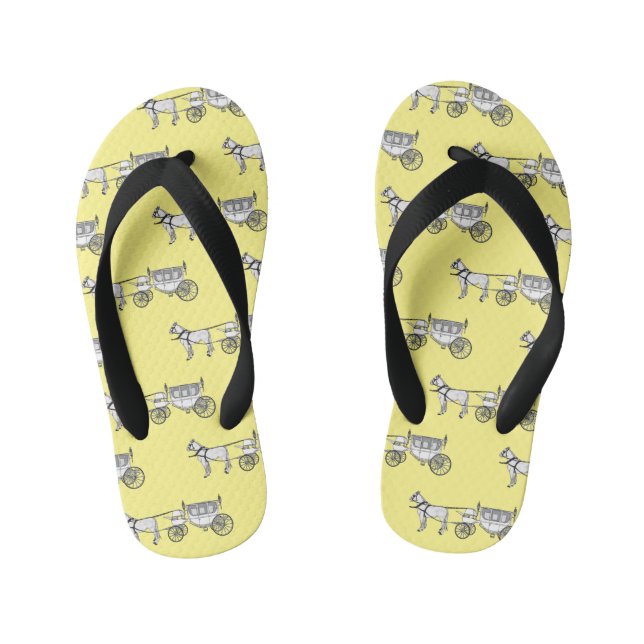 Wedding horse & carriage cartoon illustration kid's flip flops (Footbed)