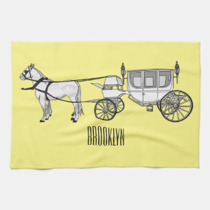 Wedding horse & carriage cartoon illustration kitchen towel
