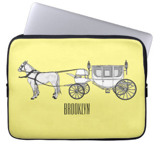 Wedding horse & carriage cartoon illustration laptop sleeve