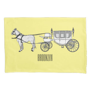 Wedding horse & carriage cartoon illustration pillowcase
