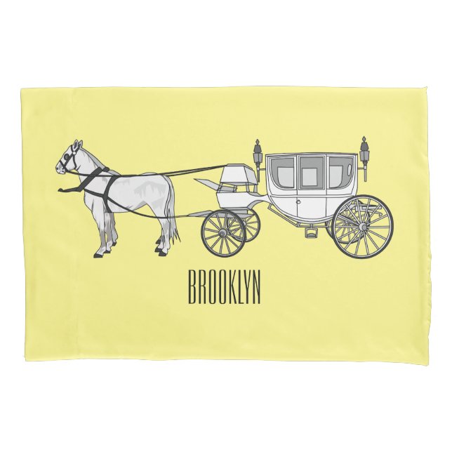 Wedding horse & carriage cartoon illustration pillowcase (Front)